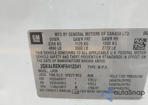 2015 GMC Terrain Sle-2 z USA, uszkodzony, nr VIN 2GKALREK4F6412341